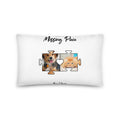 Personalised polyester pillow with soft, washable cover.