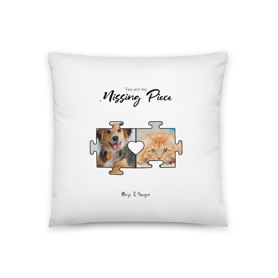 Personalised polyester pillow with soft, washable cover.