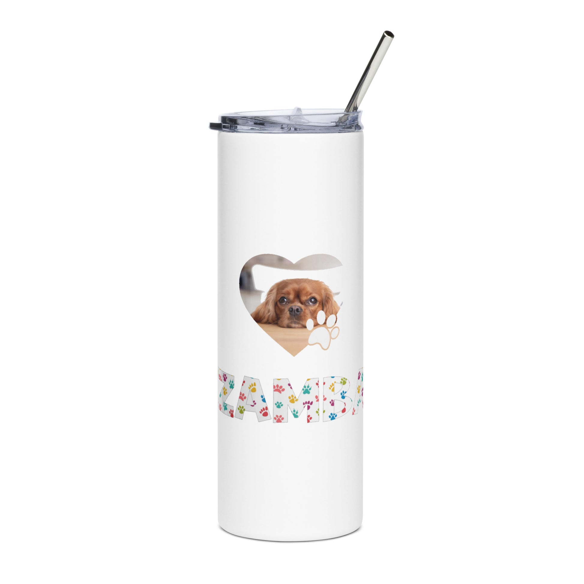 Reusable stainless steel tumbler with straw