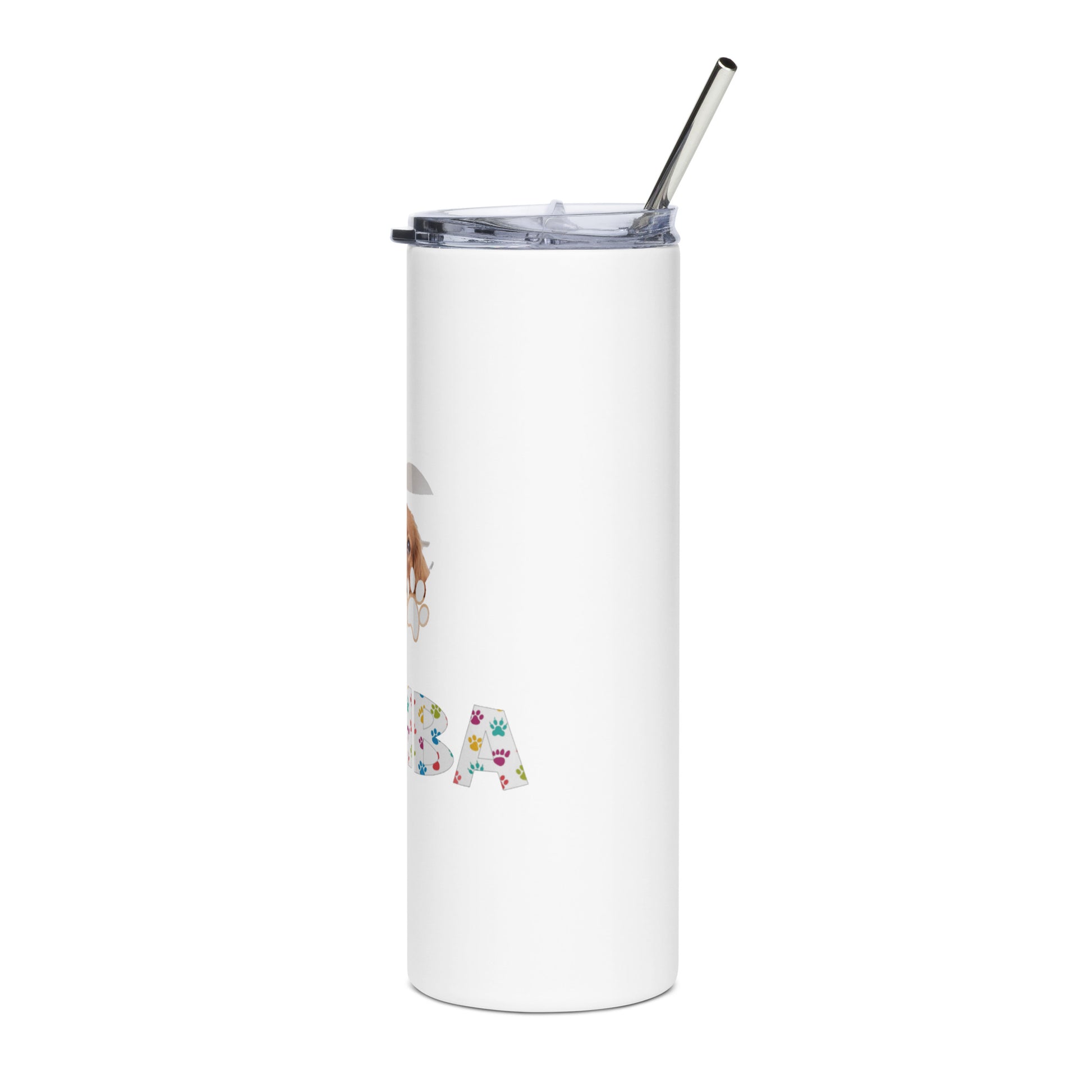 Reusable stainless steel tumbler with straw