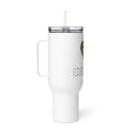 Personalized stainless steel travel mug with handle & lid.