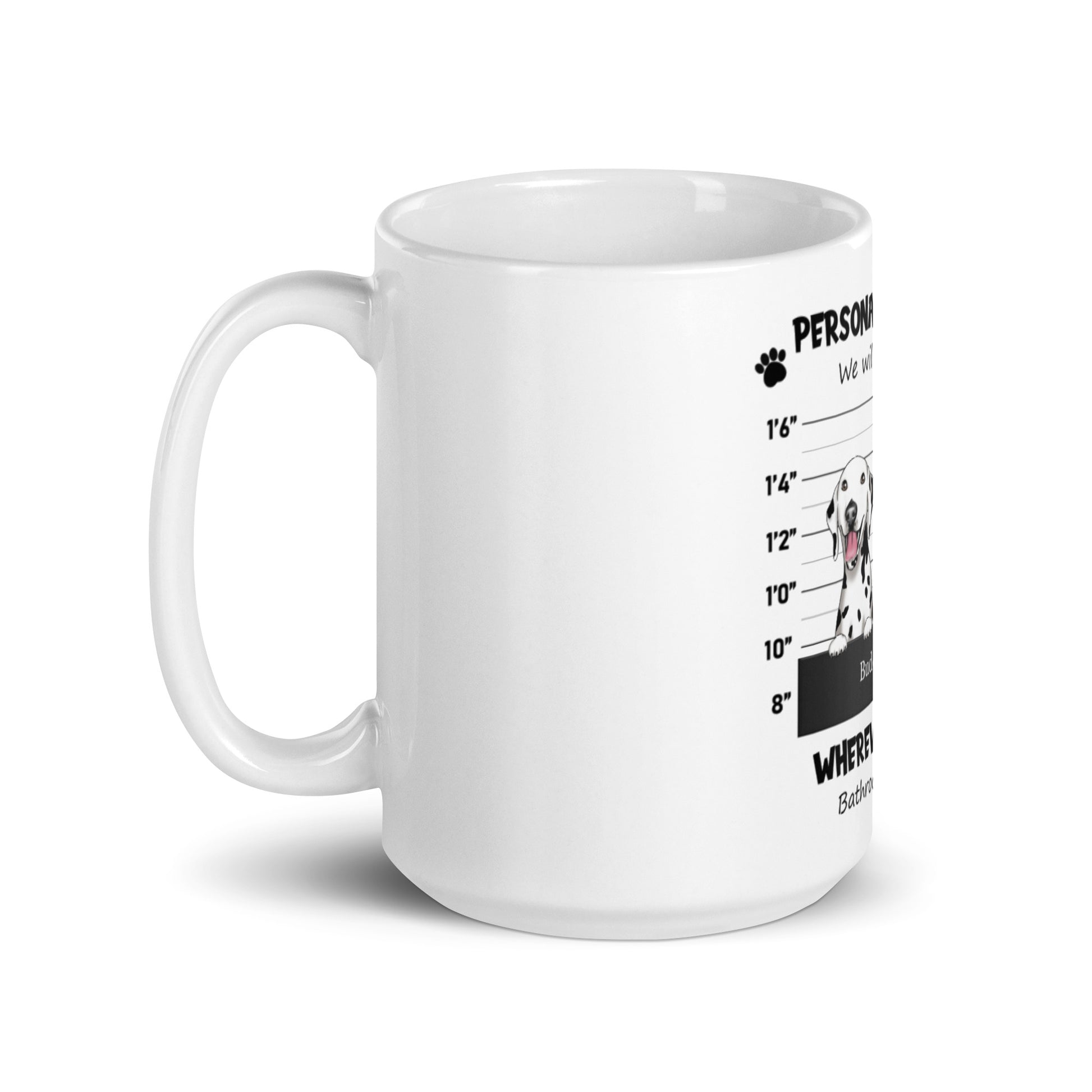 White ceramic mug with funny print – gift for pet lovers.